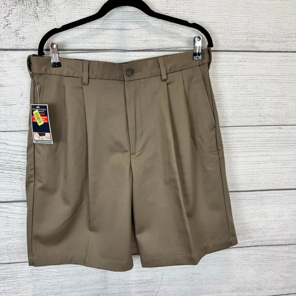 Roundtree & Yorke Mens Travel Smart Classic Fit Pleated Easy Care Shorts Size 34